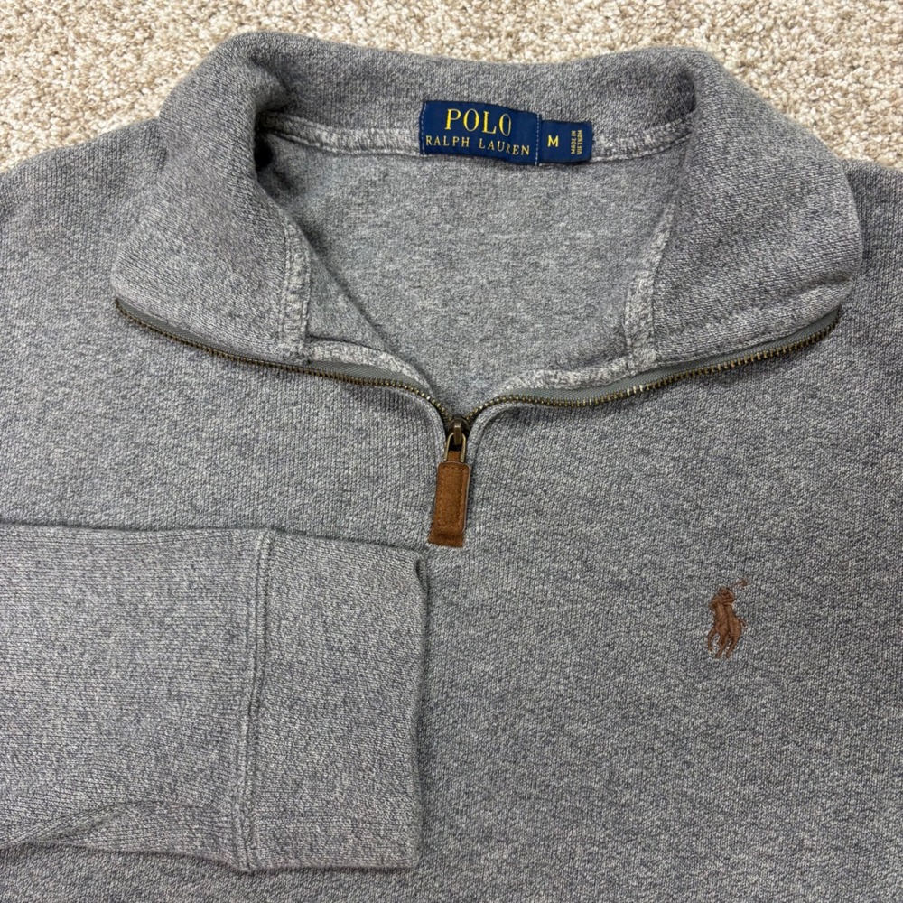 Polo Ralph Lauren 1/4 Zip Pullover Mens Medium Heathered Gray Cotton Pony Logo